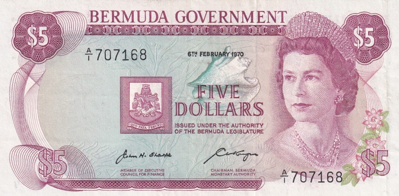 Bermuda, 5 Dollars, 1970, XF(-), p24a
Queen Elizabeth II. Potrait
Estimate: US...