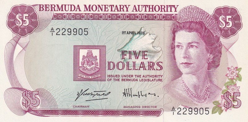 Bermuda, 5 Dollars, 1978, UNC, p29a
Queen Elizabeth II. Potrait
Estimate: USD ...