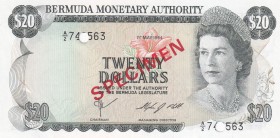 Bermuda, 20 Dollars, 1984, UNC, p31s, SPECIMEN
Queen Elizabeth II. Potrait
Estimate: USD 30-60