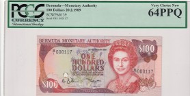 Bermuda, 100 Dollars, 1989, UNC, p39
PCGS 64 PPQ
Estimate: USD 450-900