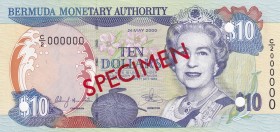 Bermuda, 10 Dollars, 2000, UNC, p52a, SPECIMEN
Queen Elizabeth II. Potrait
Estimate: USD 50-100