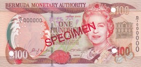 Bermuda, 100 Dollars, 2000, UNC, p55s, SPECIMEN
Queen Elizabeth II. Potrait
Estimate: USD 250-500
