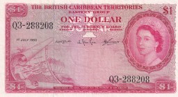 British Caribbean Territories, 1 Dollar, 1960, VF, p7c
Queen Elizabeth II. Potrait
Estimate: USD 30-60