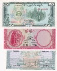 Cambodia, 1-5-10 Riels, , UNC, p4c; p10c; p34, (Total 3 banknotes)