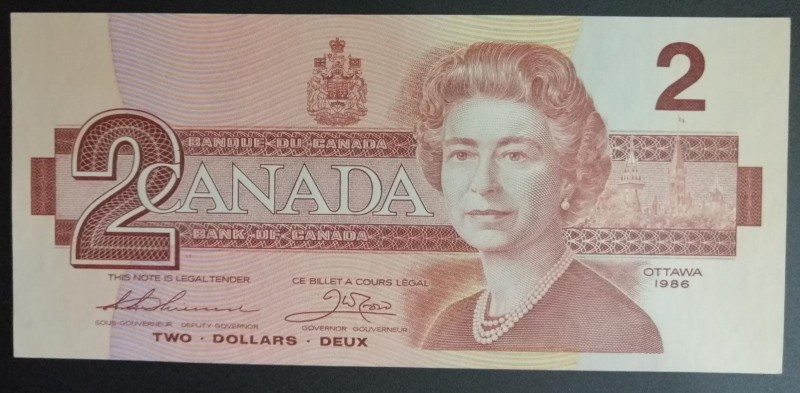 Canada, 2 Dollars, 1986, UNC, p94b
Queen Elizabeth II. Potrait