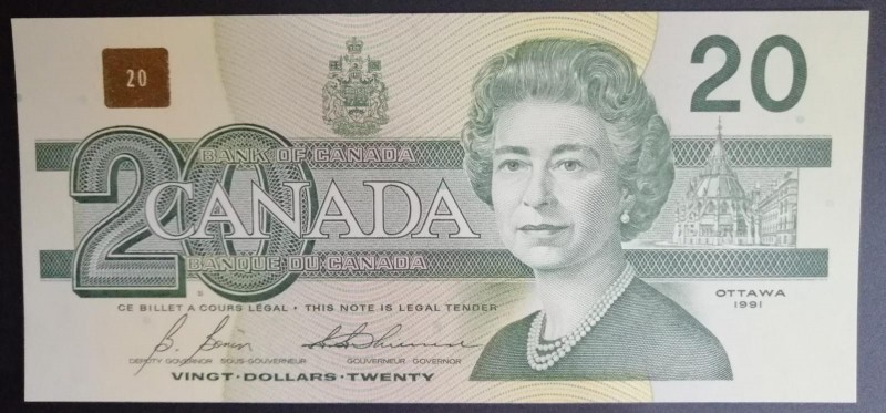 Canada, 20 Dollars, 1991, UNC, p97b
Queen Elizabeth II. Potrait
Estimate: USD ...