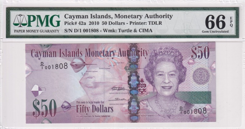 Cayman Islands, 50 Dollars, 2010, UNC, p42a
PMG 66 EPQ, Queen Elizabeth II. Pot...