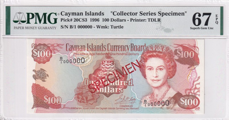 Cayman Islands, 100 Dollars, 1996, UNC, p20CS3, SPECIMEN
PMG 67 EPQ
Estimate: ...