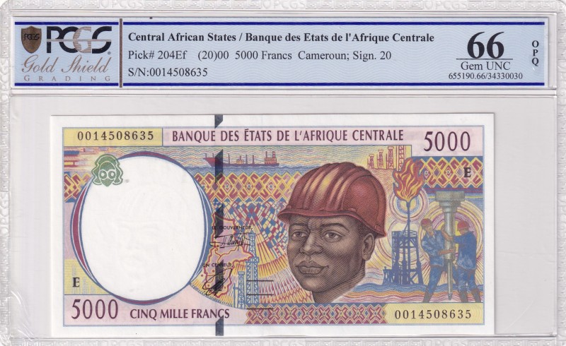 Central African States, 5.000 Francs, 2000, UNC, p204Ef
PCGS 66 OPQ
Estimate: ...