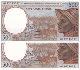 Central African States, 500 Francs, 2000, UNC, p101Cg; p401Lg, (Total 2 banknotes)