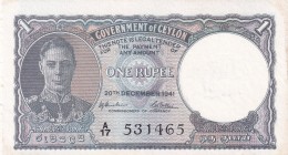 Ceylon, 1 Rupee, 1941, UNC, p34
There is yellowing on the border.
Estimate: USD 75-150