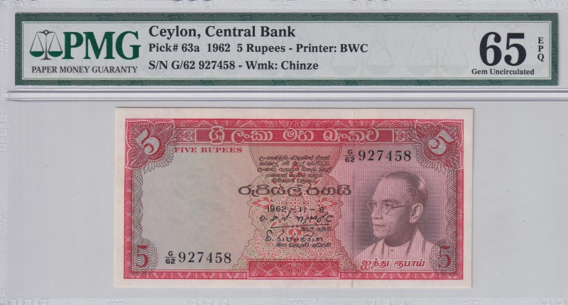 Ceylon, 5 Rupees, 1962, UNC, p63a
PMG 65 EPQ
Estimate: USD 100-200