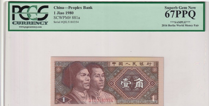 China, 1 Jiao, 1980, UNC, p881a
PCGS 67 PPQ
Estimate: USD 25-50