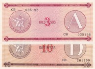 Cuba, 3-10 Pesos, 1985, UNC, pFX2; FX35, (Total 2 banknotes)
3 Pesos, FX2; 10 Pesos, FX35
Estimate: USD 15-30