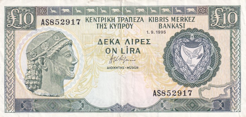 Cyprus, 10 Pounds, 1995, XF, p55d
Very tiny opening on the left border
Estimat...