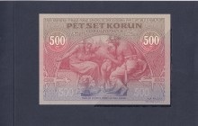Czechoslovakia, 500 Korun, 1919, UNC, p12a, FOLDER
The text of C.187" has a hacek accent on the letter "c "
Estimate: USD 250-500