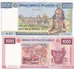 Djibouti, 1.000-2.000 Francs, 2005/1997, UNC, p40; p42, (Total 2 banknotes)
Estimate: USD 30-60