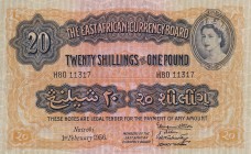 East Africa, 20 Shillings=1 Pound, 1956, XF(+), p35
Queen Elizabeth II. Potrait
Estimate: USD 600-1.200
