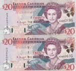 East Caribbean States, 20 Dollars, 1993, AUNC, p28g, (Total 2 banknotes)
Queen Elizabeth II. Potrait
Estimate: USD 80-160