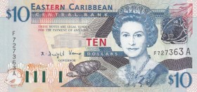 East Caribbean States, 10 Dollars, 2000, UNC, p38a
Queen Elizabeth II. Potrait
Estimate: USD 25-50