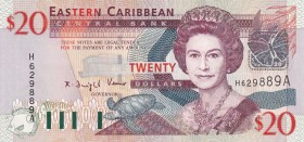 East Caribbean States, 20 Dollars, 2000, UNC, p39a
Queen Elizabeth II. Potrait
Estimate: USD 20-40