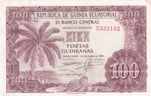 Equatorial Guinea, 100 Pesetas Guineanas, 1969, XF, p1
Slightly stained
Estimate: USD 20-40