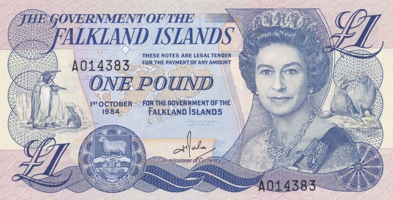 Falkland Islands, 1 Pound, 1984, UNC, p13a
Queen Elizabeth II. Potrait
Estimat...