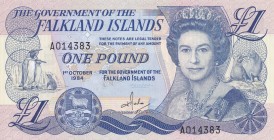 Falkland Islands, 1 Pound, 1984, UNC, p13a
Queen Elizabeth II. Potrait
Estimate: USD 40-80