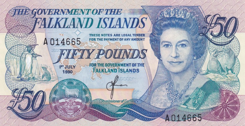 Falkland Islands, 100 Pounds, 1990, UNC, p16a
Queen Elizabeth II. Potrait
Esti...