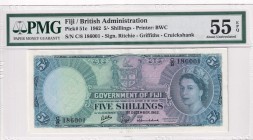 Fiji, 5 Shillings, 1962, AUNC, p51c
PMG 55 EPQ
Estimate: USD 200-400
