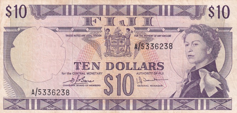 Fiji, 10 Dollars, 1974, VF(+), p74c
Queen Elizabeth II. Potrait
Estimate: USD ...