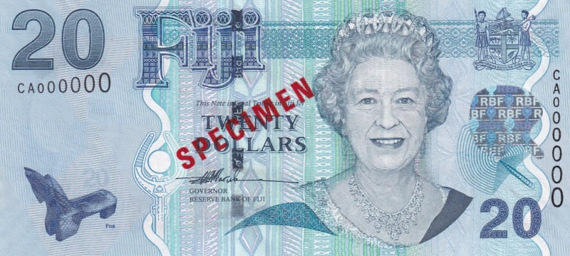 Fiji, 20 Dollars, 1996, UNC, p99s, SPECIMEN
Queen Elizabeth II. Potrait
Estima...