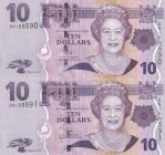 Fiji, 10 Dollars, 2007/2011, UNC, p111b, (Total 2 consecutive banknotes)
Queen Elizabeth II. Potrait
Estimate: USD 40-80