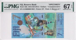 Fiji, 7 Dollars, 2017, UNC, p120s, SPECIMEN
PMG 67 EPQ, High condition
Estimate: USD 75-150