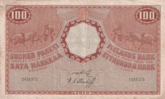 Finland, 100 Markkaa, 1918, VF, p40
Stains have a hole-shaped tear caused by opening the curb and wear on the middle part
Estimate: USD 75-150