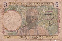 French West Africa, 5 Francs, 1937, FINE, p21
There are stains and openings.