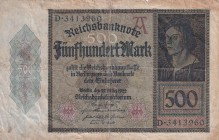 Germany, 500 Mark, 1922, VF, p73
There are stains and openings.
Estimate: USD 20-40