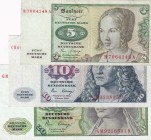 Germany - Federal Republic, 5-10-20 Mark, 1980, XF, p30b; p31c; p32c, (Toplam 3 adet banknot)
Estimate: USD 20-40