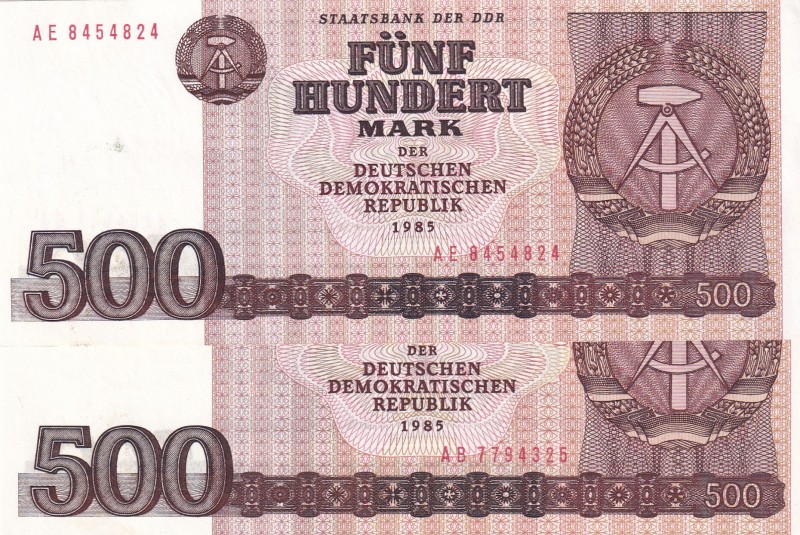 Germany - Democratic Republic, 500 Mark, 1985, p33, (Total 2 banknotes)
AUNC; U...