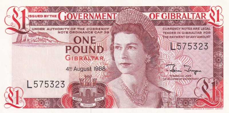 Gibraltar, 1 Pound, 1988, UNC, p20e
Queen Elizabeth II. Potrait