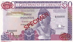 Gibraltar, 50 Pounds, 1986, UNC, p24s, SPECIMEN
Queen Elizabeth II. Potrait
Estimate: USD 1000-2000