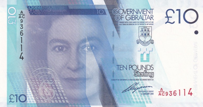 Gibraltar, 10 Pounds, 2010, UNC, p36
Queen Elizabeth II. Potrait
Estimate: USD...