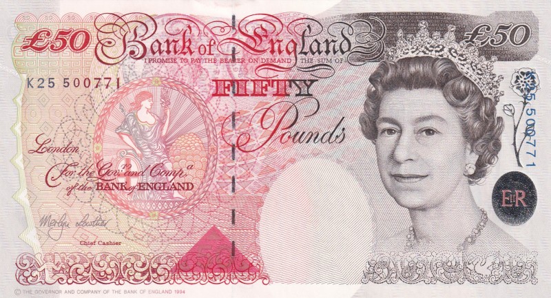 Great Britain, 50 Pounds, 1999/2003, UNC, p388b
Queen Elizabeth II. Potrait
Es...