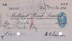 Great Britain, 1938, Cheque
Midland Bank
Estimate: USD 100-200