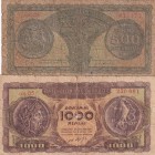 Greece, 500-1.000 Drachmai, 1950/1953, FINE, p325; p326a, (Total 2 banknotes)
There are openings and tears
Estimate: USD 20-40