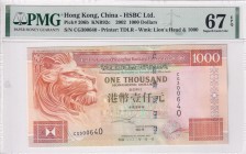 Hong Kong, 1.000 Dollars, 2002, UNC, p206b
PMG 67 EPQ, High condition
Estimate: USD 150-300