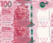 Hong Kong, 100 Dollars, 2018, UNC, pNew, (Total 2 consecutive banknotes)
Estimate: USD 30-60