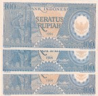 Indonesia, 100 Rupiah, 1964, UNC, p98, (Toplam 3 adet banknot)
Estimate: USD 50-100