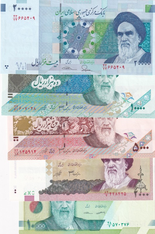 Iran, 2.000-5.000-10.000-10.000-20.000 Rials, UNC, (Total 5 banknotes)
2.000 Ri...