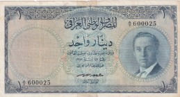 Iraq, 1 Dinar, 1947, FINE, p39
There are stains, ruptures, tears and repair with tape
Estimate: USD 100-200